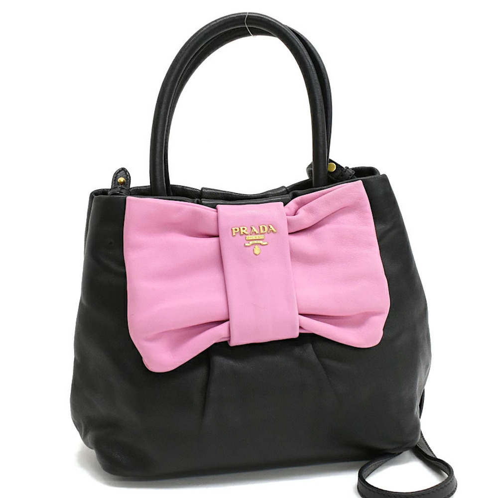 Prada handbag NAPPA FIOCCO Ribbon Leather Nero Black Begonia Pink